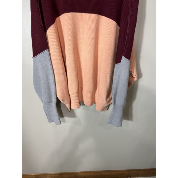 FREE PEOPLE Easy Street Oversized Sweater Color Block In Peach Combo Size Small - Picture 7 of 9
